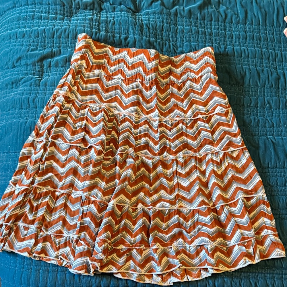 Vanity Orange and White Chevron A-Line Skirt
